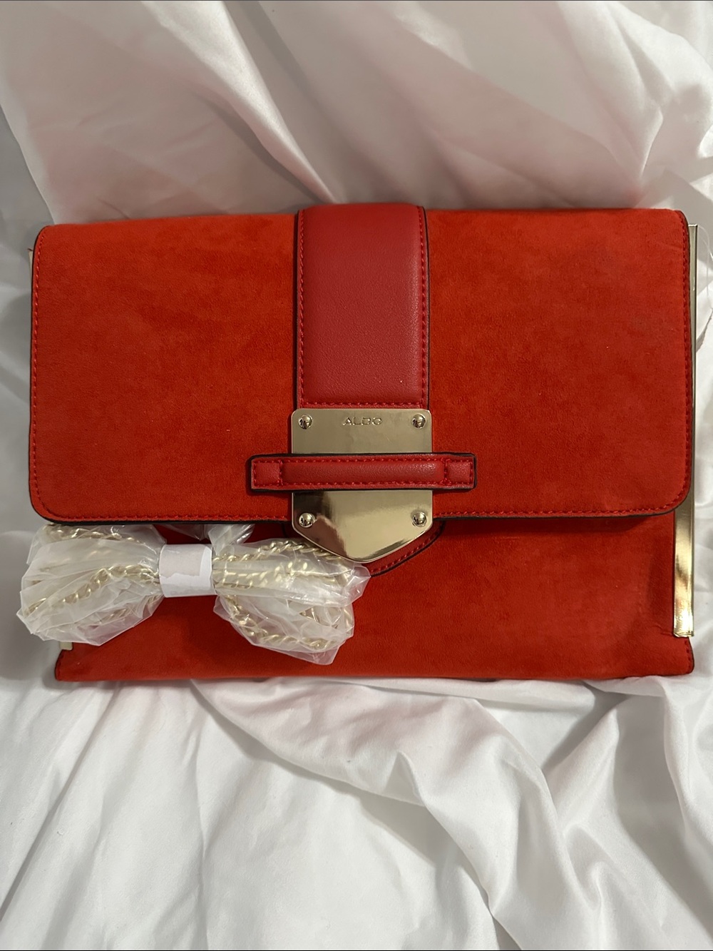 ALDO Red Suede and Leather Chain-Handle Crossbody Bag